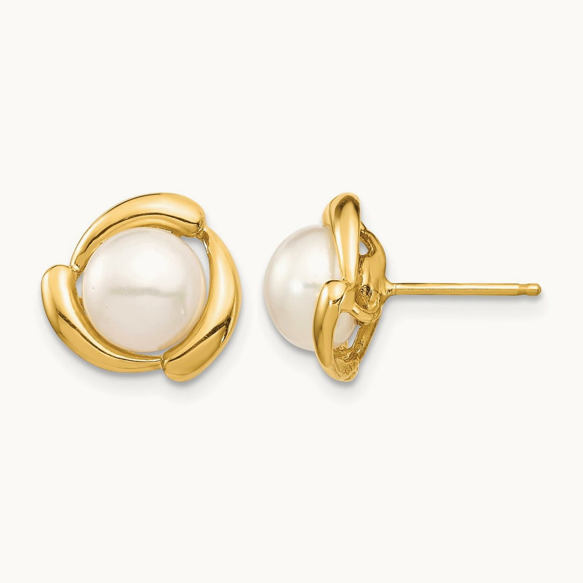 Button Freshwater Cultured Pearl Post Earrings — 14K Yellow Gold