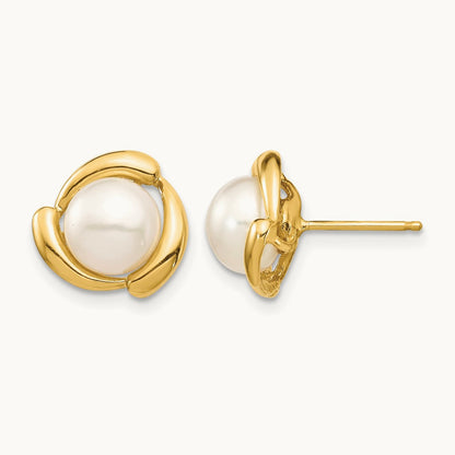 Button Freshwater Cultured Pearl Post Earrings — 14K Yellow Gold