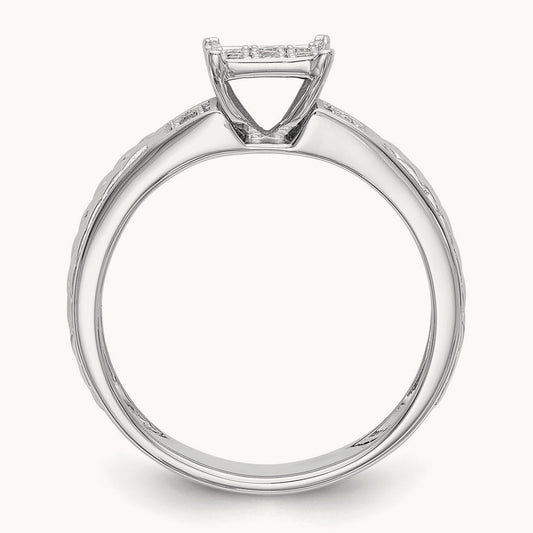 Diamond Trio Cluster Engagement Ring, 14K White Gold