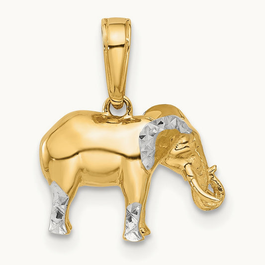 D/C 3D Elephant Pendant, 14K with White Rhodium