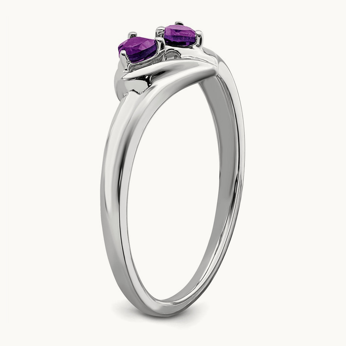 Amethyst and Diamond 2-stone Heart Ring, 14K White Gold