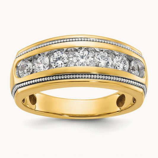 w/ White RH IBGoodman Men's Polished and Milgrain Diamond Ring, 14K