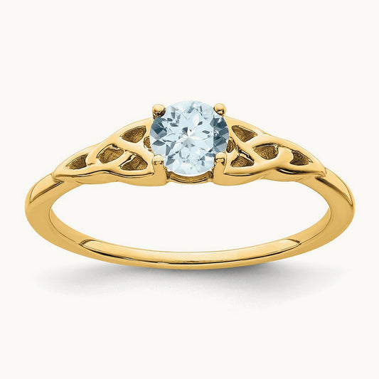 Aquamarine Celtic Knot Ring — 14K Yellow Gold, 7