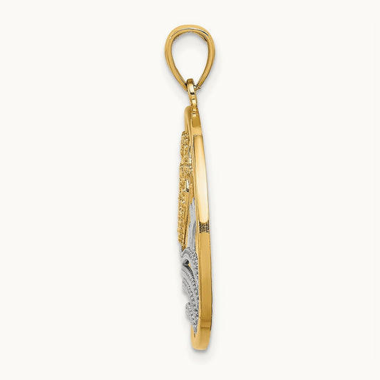 w/Rhodium Sun, Hearts ,Water Circle Charm, 14K