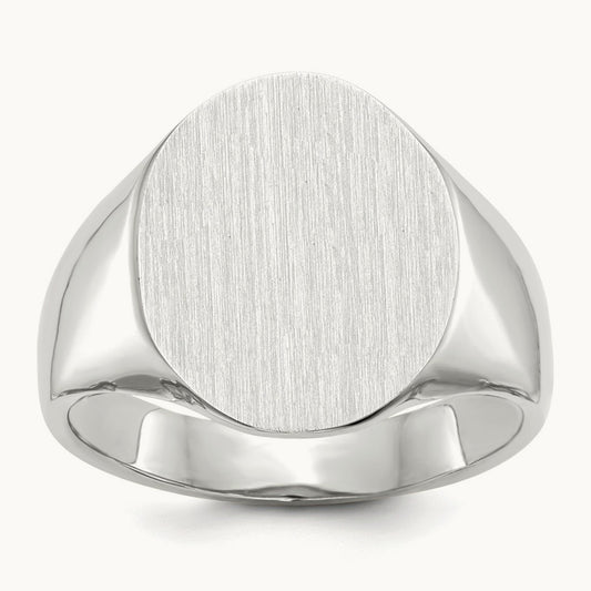15.0x18. Closed Back Mens Signet Ring, 5mm, 14K White Gold