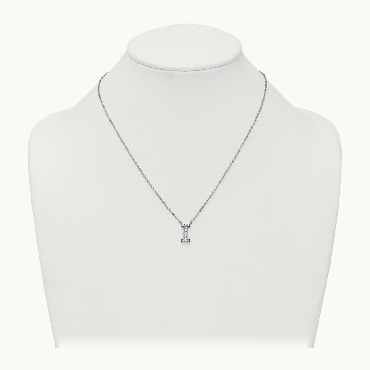 Initial Necklace — 14K White Gold, I, 1/4 ct