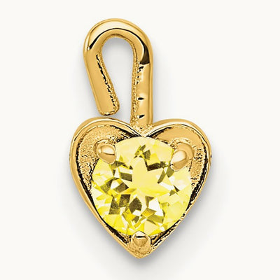 November Synthetic Birthstone Heart Charm — 14K Yellow Gold