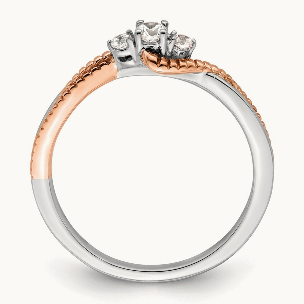 First Promise Polish Comp 3 Stone Dia Promise/Engag, 14K White with Rose Gold