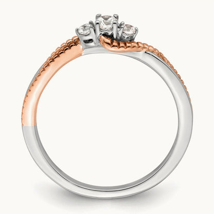 First Promise Polish Comp 3 Stone Dia Promise/Engag, 14K White with Rose Gold
