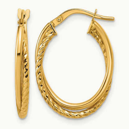 Polished Textured Oval Hoop Earrings — Leslie's — 14K Yellow Gold
