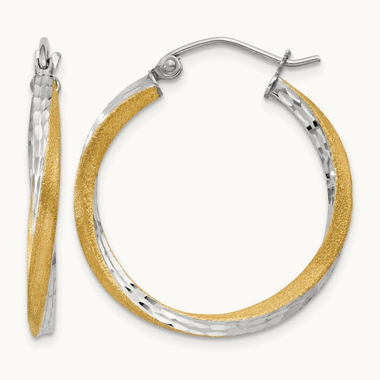 & Rhodium Diamond-cut Twisted Hoop Earrings, 2.5mm, 14K