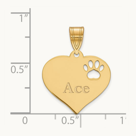 SS/Gold-plated Heart with Name and Paw Print Cut-out Pendant