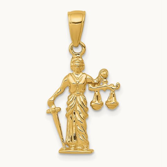 3-D Lady of Justice w/Moveable Scales Pendant, 14K