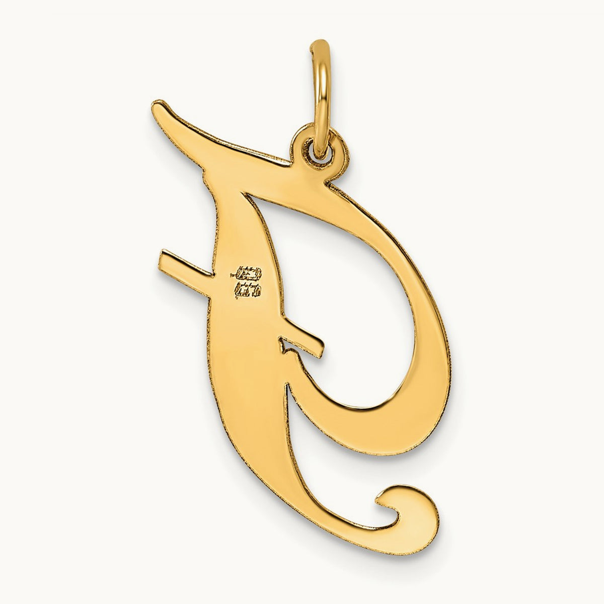 Large Fancy Script Initial Charm — 14K Yellow Gold, F
