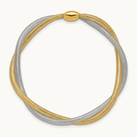 Mesh Twist Slip-on Stretch Bracelet — 14K Two-Tone Gold