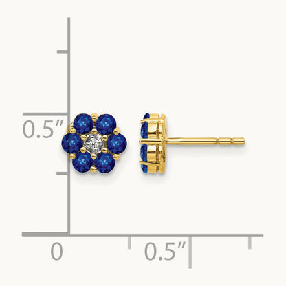 Sapphire and Diamond Post Earrings, 14K with Rhodium