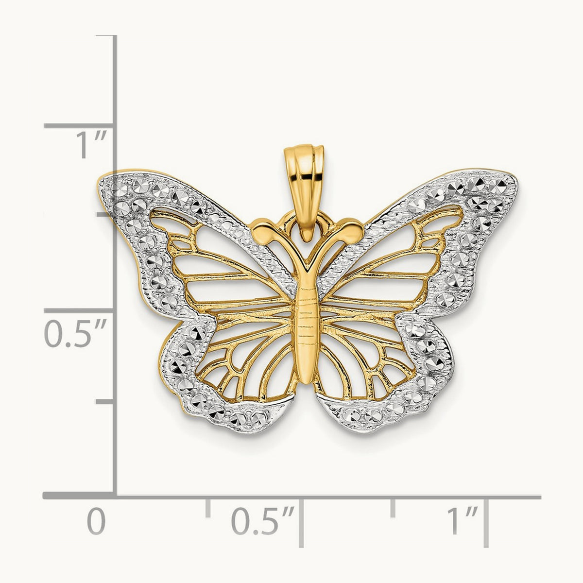 Diamond-cut Butterfly Pendant, 14K with White Rhodium