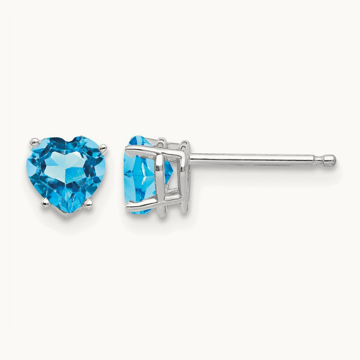 Heart Blue Topaz Earrings, 5mm, 14K White Gold