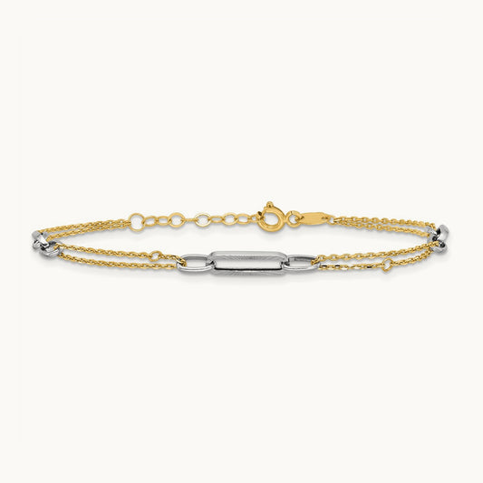 Polished and D/C 6.5in w.75in ext Bracelet, 14K Two-tone