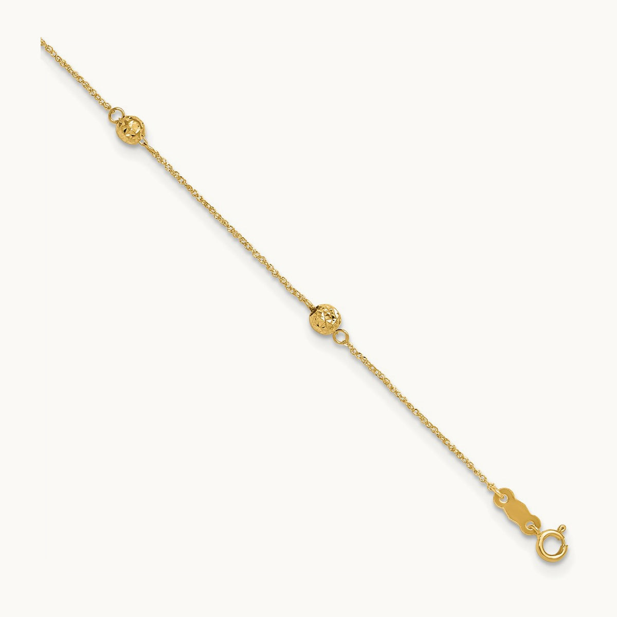 Diamond-cut Bead w/ 1in ext. Anklet, 14K