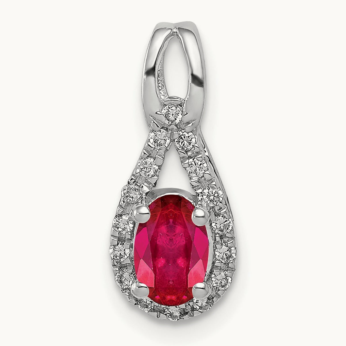 Created Ruby Pendant, 0.10 ct tw Lab-Grown Diamond — 14K White Gold