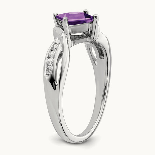 Square Amethyst and Diamond Ring, 14K White Gold