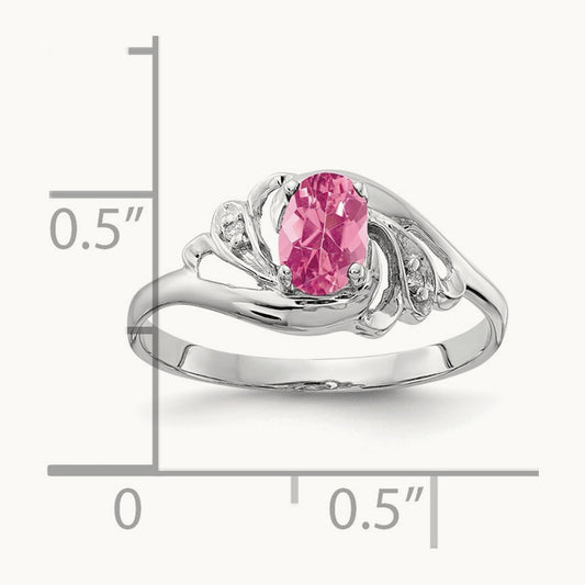 6x4mm Oval Pink Tourmaline AA Diamond ring, 14K White Gold
