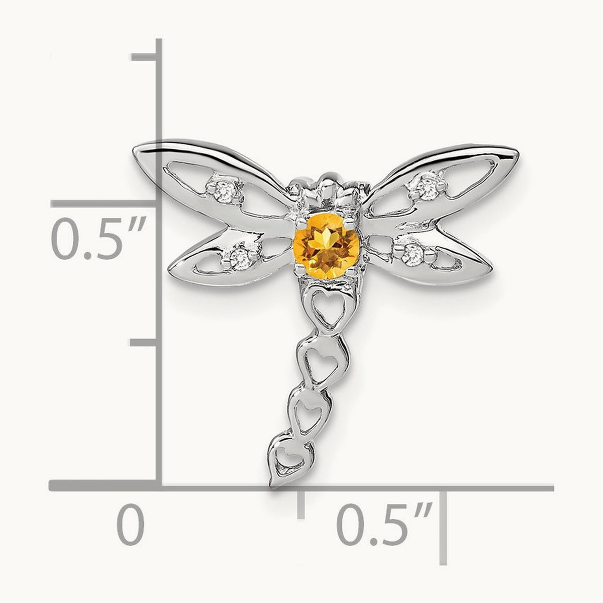 Citrine and Diamond Dragonfly Chain Slide, 14K White Gold