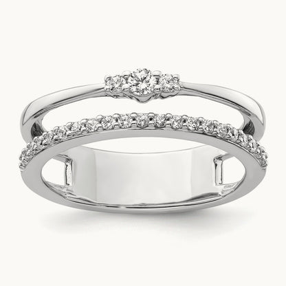 Polished Diamond Double Band Fashion Ring, 14K White Gold