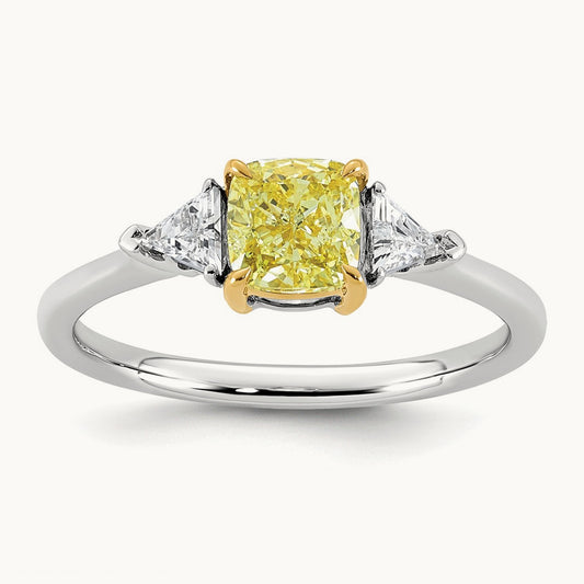 Cushion Vivid Yellow & Trillion Ring, 1.25-4.50 ct tw Lab-Grown Diamond