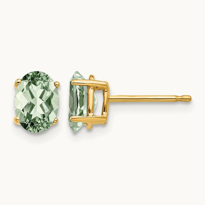 7x5 Oval Green Quartz Earrings, 14K