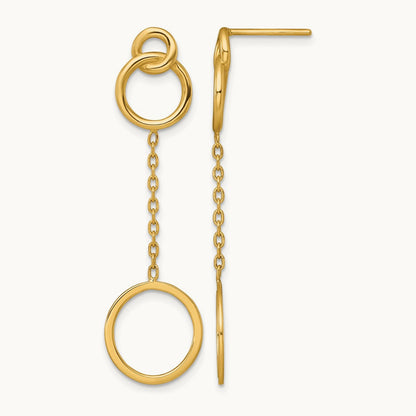 Polished Circle Pattern Dangle Post Earrings, 14K