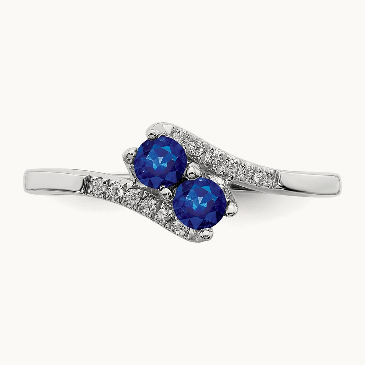 Sapphire and Diamond 2-stone Bypass Ring, 14K White Gold
