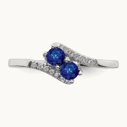 Sapphire and Diamond 2-stone Bypass Ring, 14K White Gold