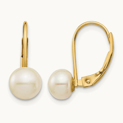 Button Freshwater Cultured Pearl Leverback Earrings — 14K Yellow Gold