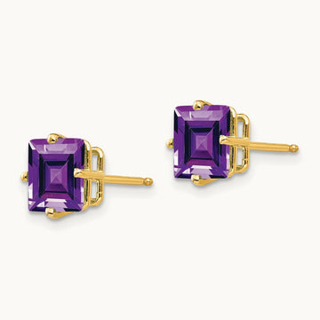 Princess Cut Amethyst Earrings, 7mm, 14K