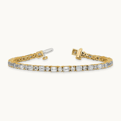 Emerald/Round Tennis Bracelet, 7.00 ct tw Lab-Grown Diamond — 14K Yellow Gold