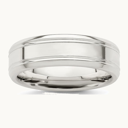 Sterling Silver 6mm Polished Flat Grooved Beveled Edge Fancy Band
