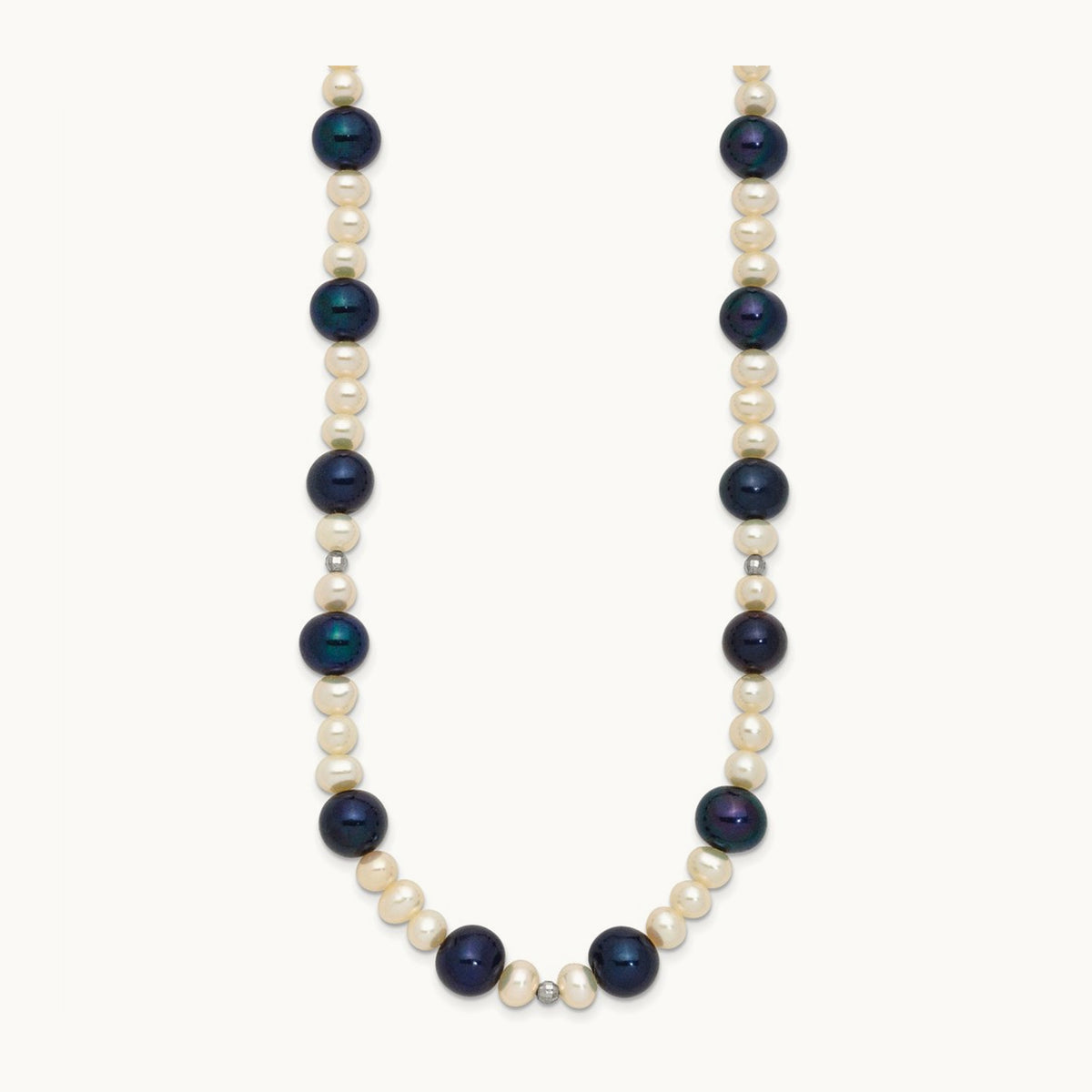 WG Black and White Semi-round Freshwater Cultured Mirror Bead Necklace, 14K