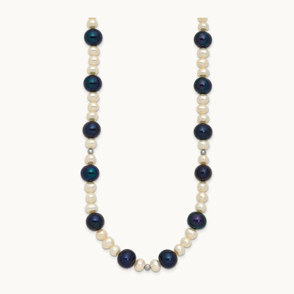 WG Black and White Semi-round Freshwater Cultured Mirror Bead Necklace, 14K