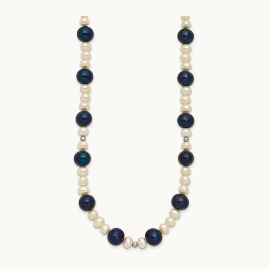 WG Black and White Semi-round Freshwater Cultured Mirror Bead Necklace, 14K