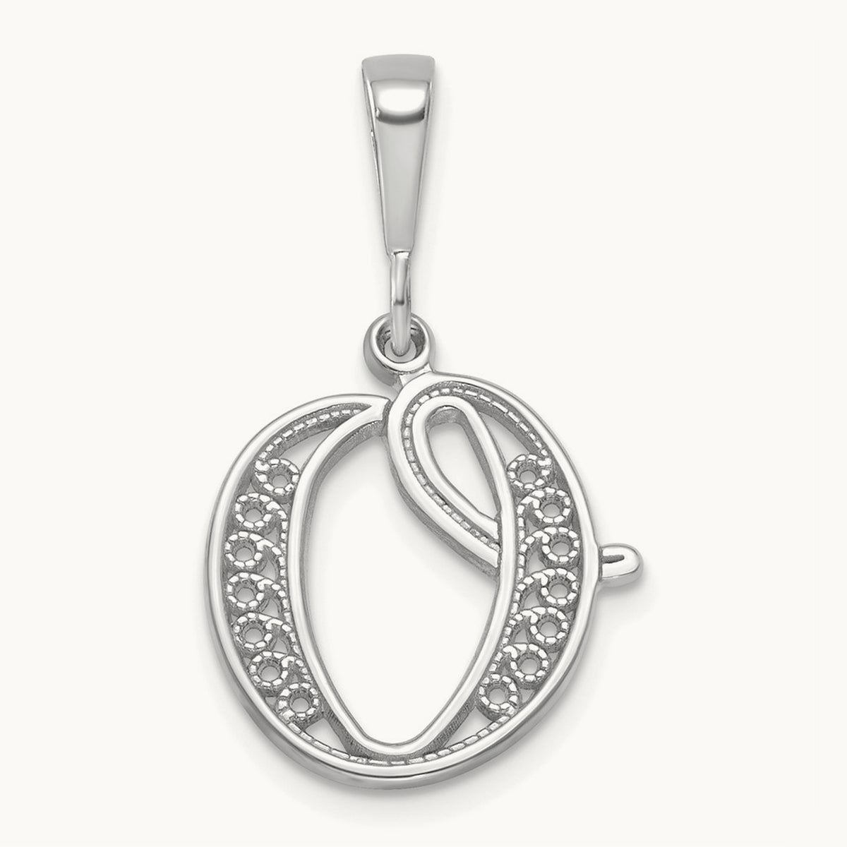 Solid Polished Script Filigree Initial Pendant — O