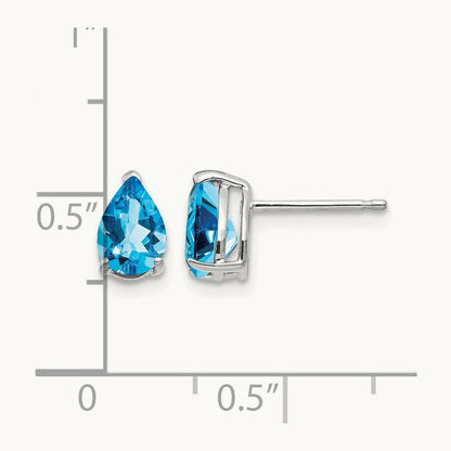 7x5mm Pear Blue Topaz Earrings, 14K White Gold