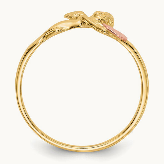 Angel & Satin Heart Ring, 14K Two-tone