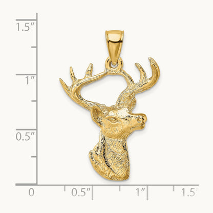 2-D Deer Head Profile Charm, 14K