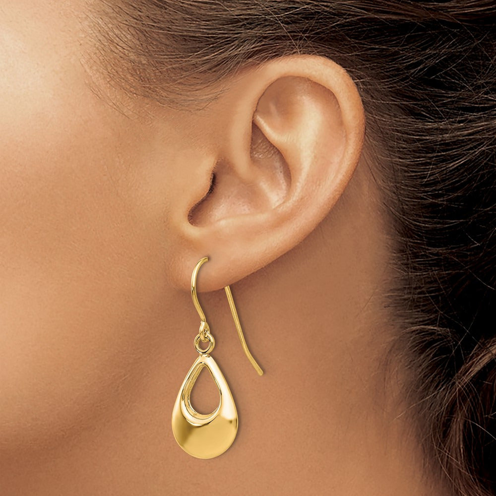 Teardrop Hollow Dangle Earrings — 14K Yellow Gold