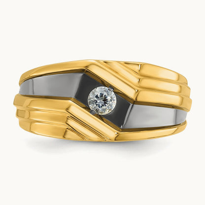 w/ Black RH IBGoodman Men's Polished & Grooved Diamond Ring, 14K