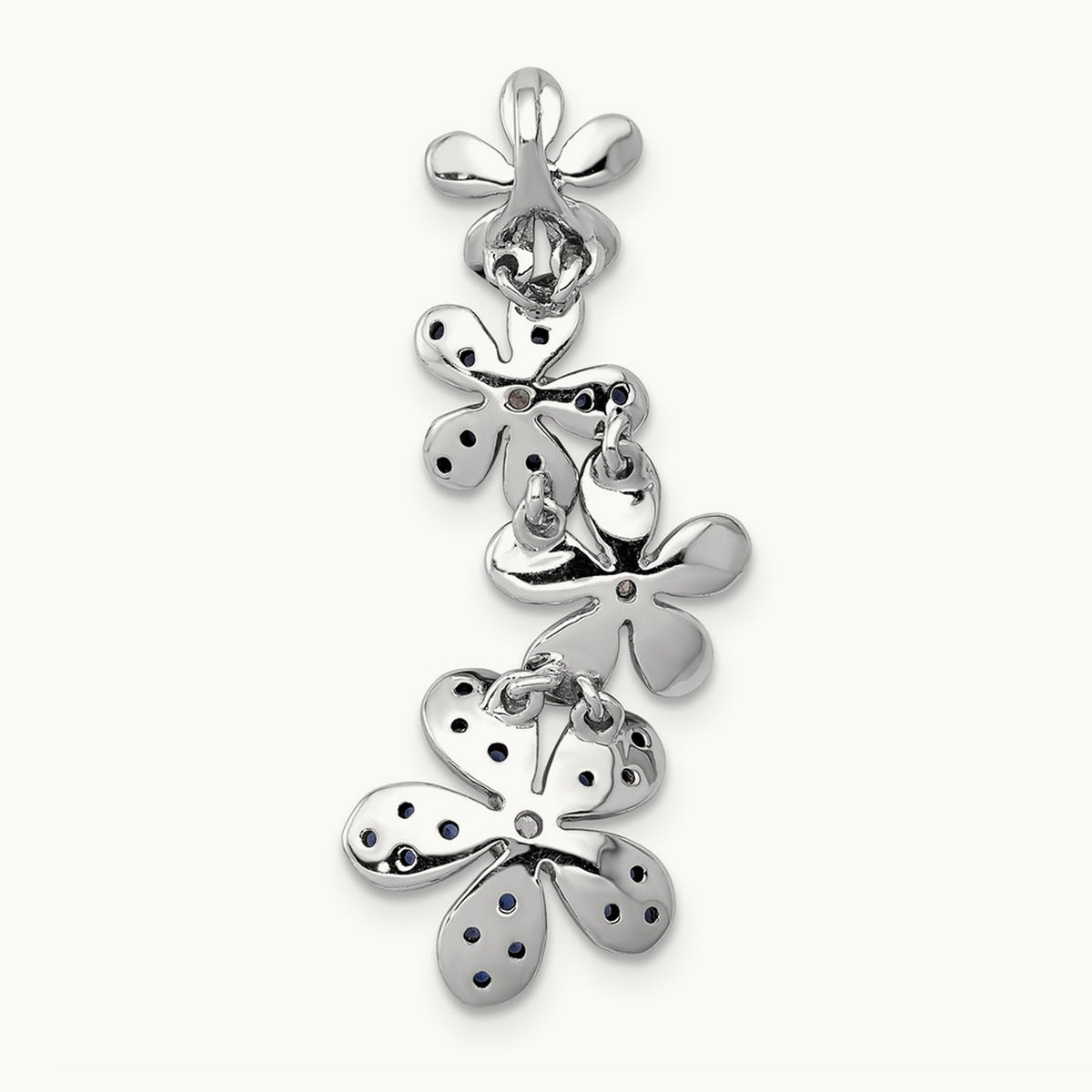 Diamond and .29 Sapphire 4 Flowers Pendant, 14K White Gold