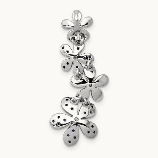 Diamond and .29 Sapphire 4 Flowers Pendant, 14K White Gold