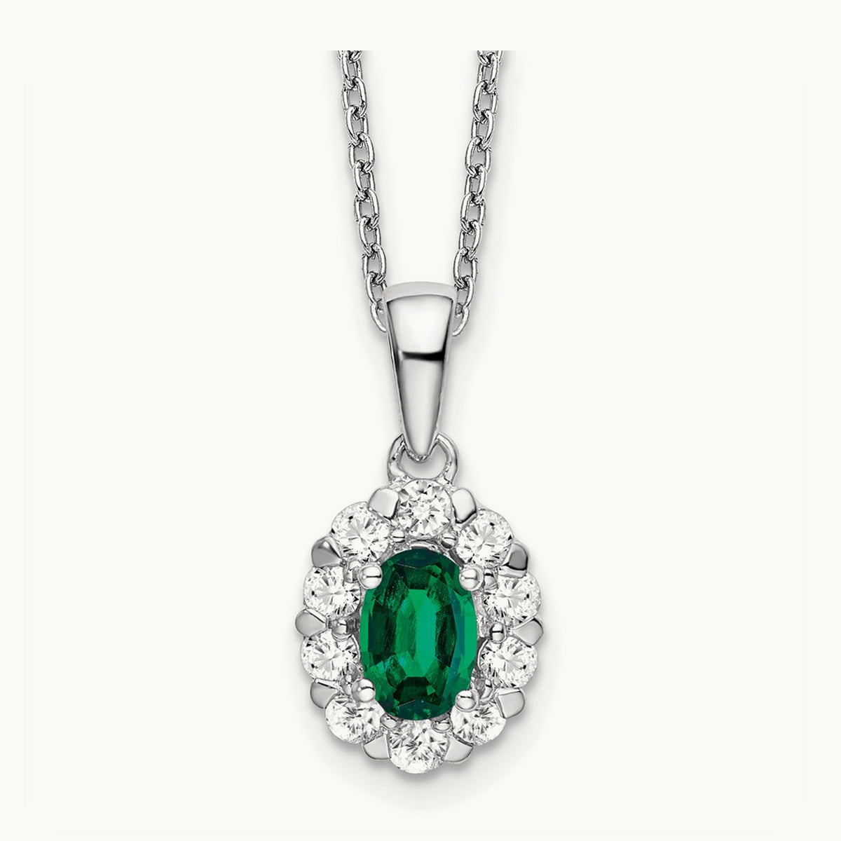 Created Emerald Halo Necklace, 0.50 ct tw Lab-Grown Diamond